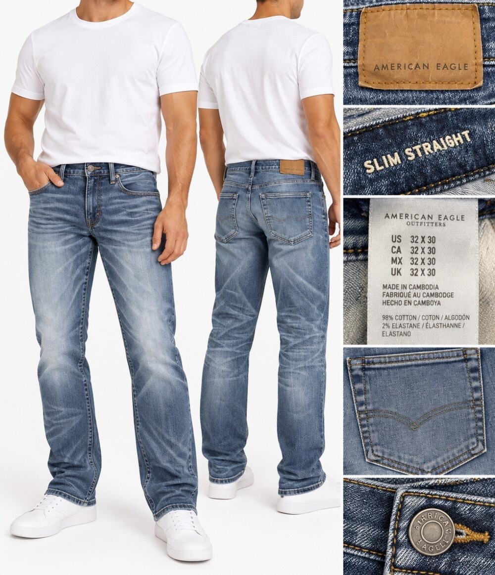 Casual American Eagle Men's Slim Straight Jeans Size 29x30 Medium Wash Flex